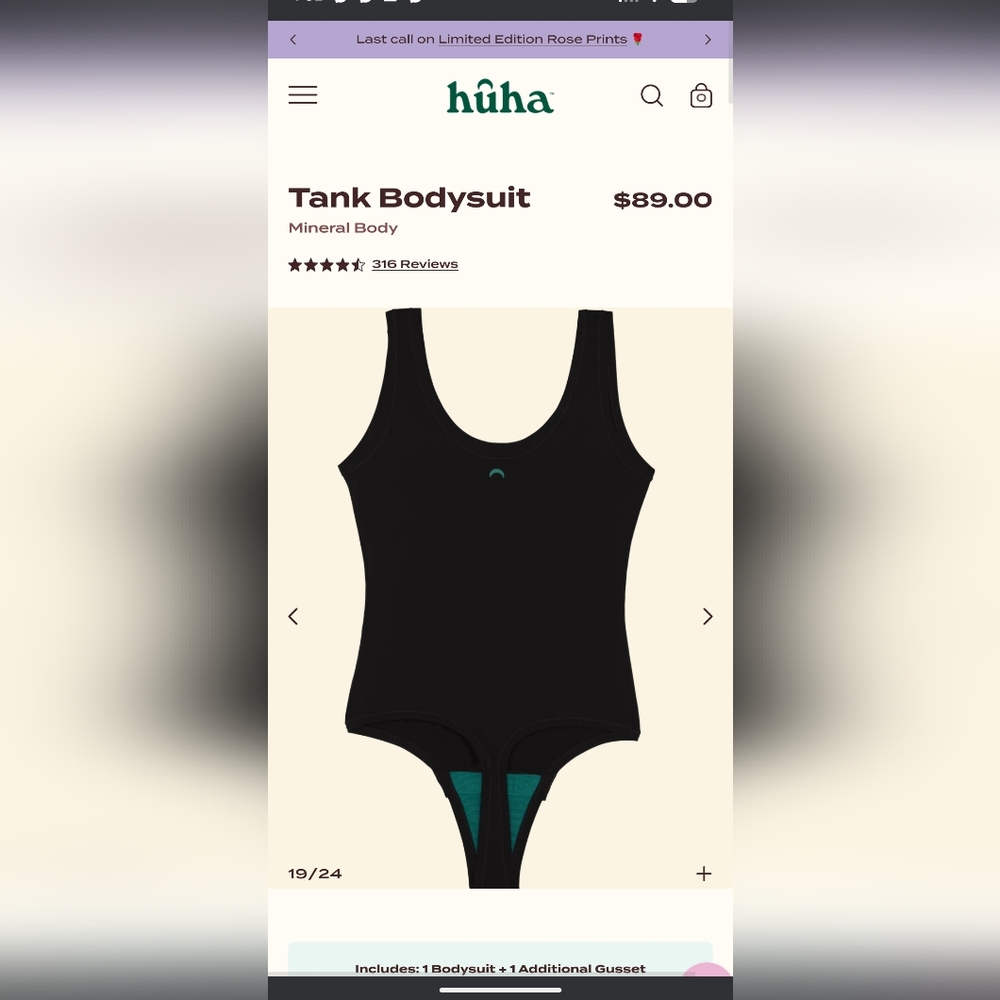 NWT Huha Mineral Bodysuit- Black